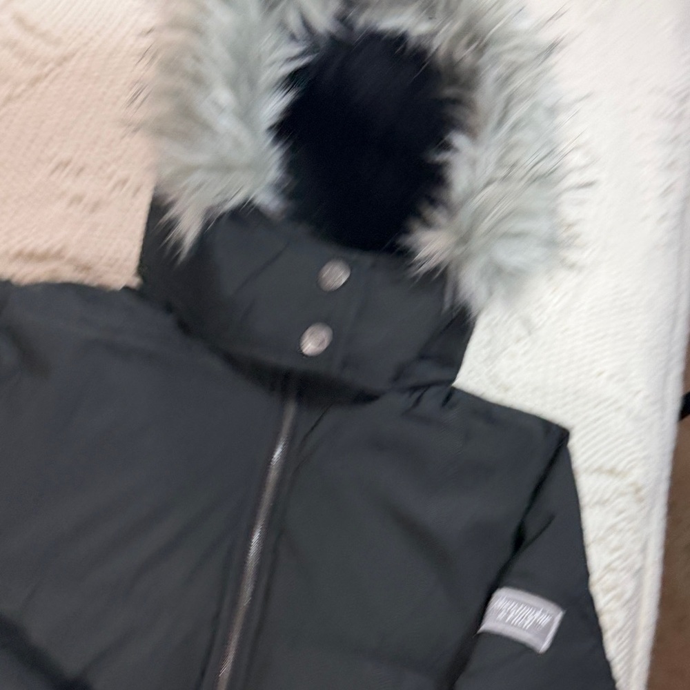 Abercrombie Kids Black Puffer Jacket with Removable Faux Fur Hood 13/14 - Picture 9 of 11